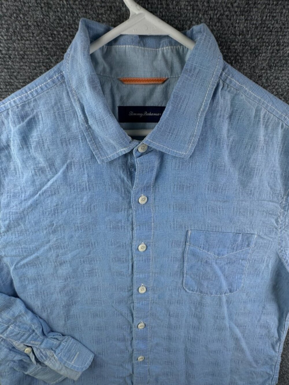 Tommy Bahama Linen Cotton Blue Button Up Shirt Long Sleeve Men Beach Hawaii